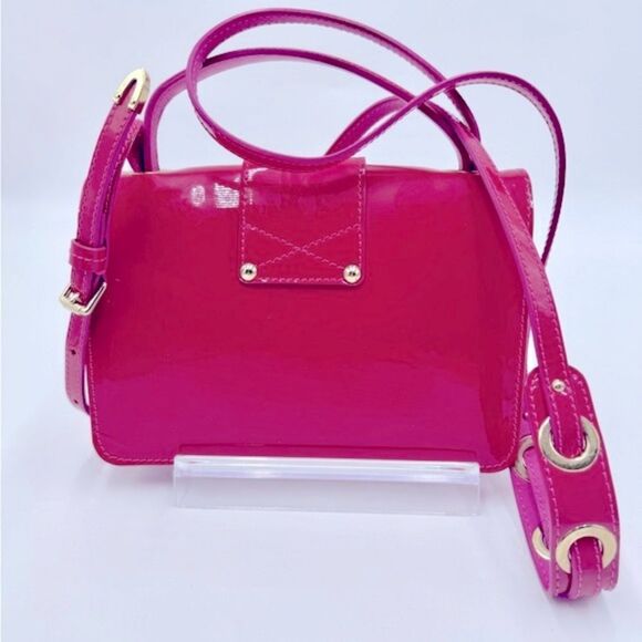 Auth Jimmy Choo Pink Patent Leather Suede 2way Rebel Crossbody Bag Preloved - Picture 2 of 14